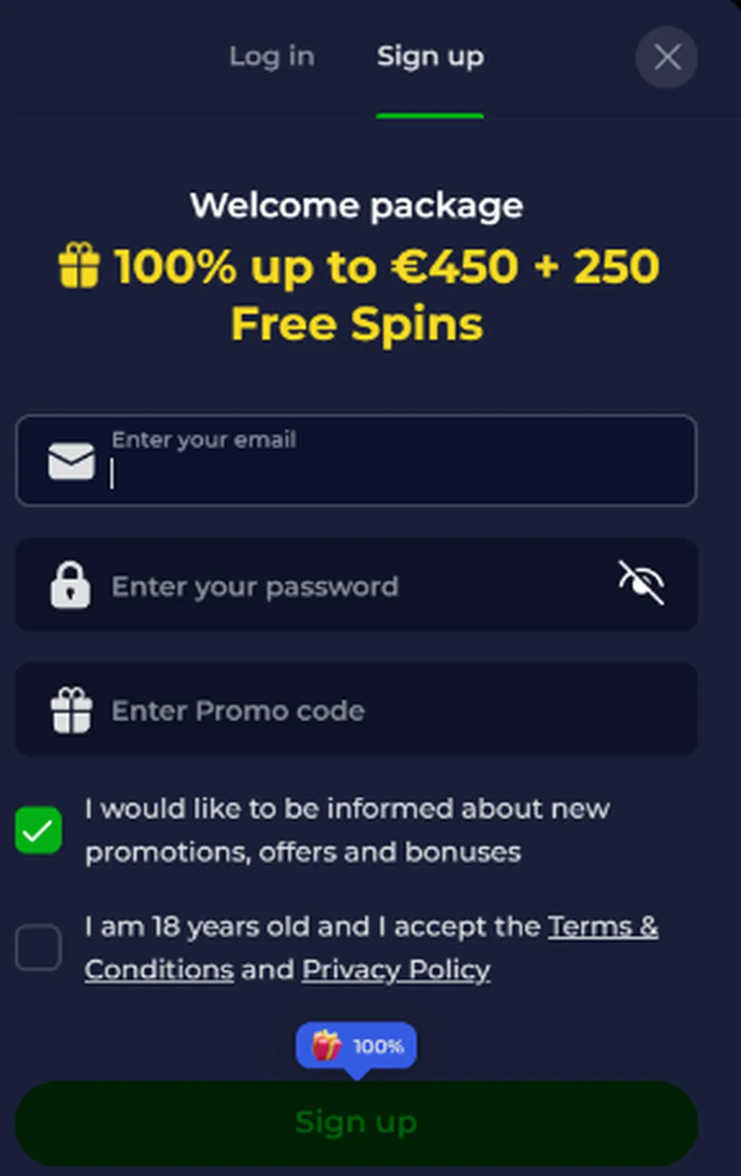 Registratie bij B7 casino